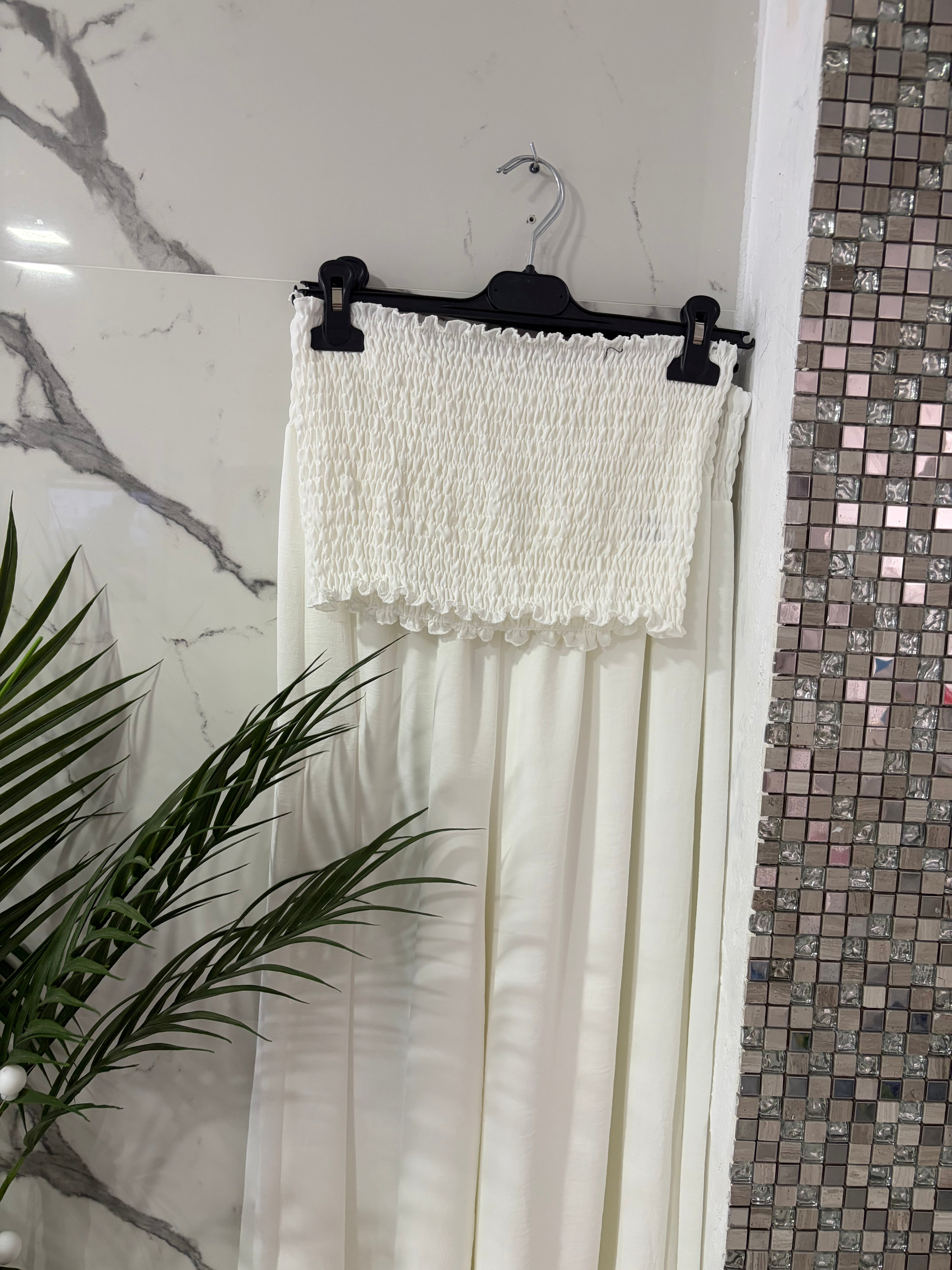 CONJUNTO DE GASA LISO, DOS PIEZAS BANANA